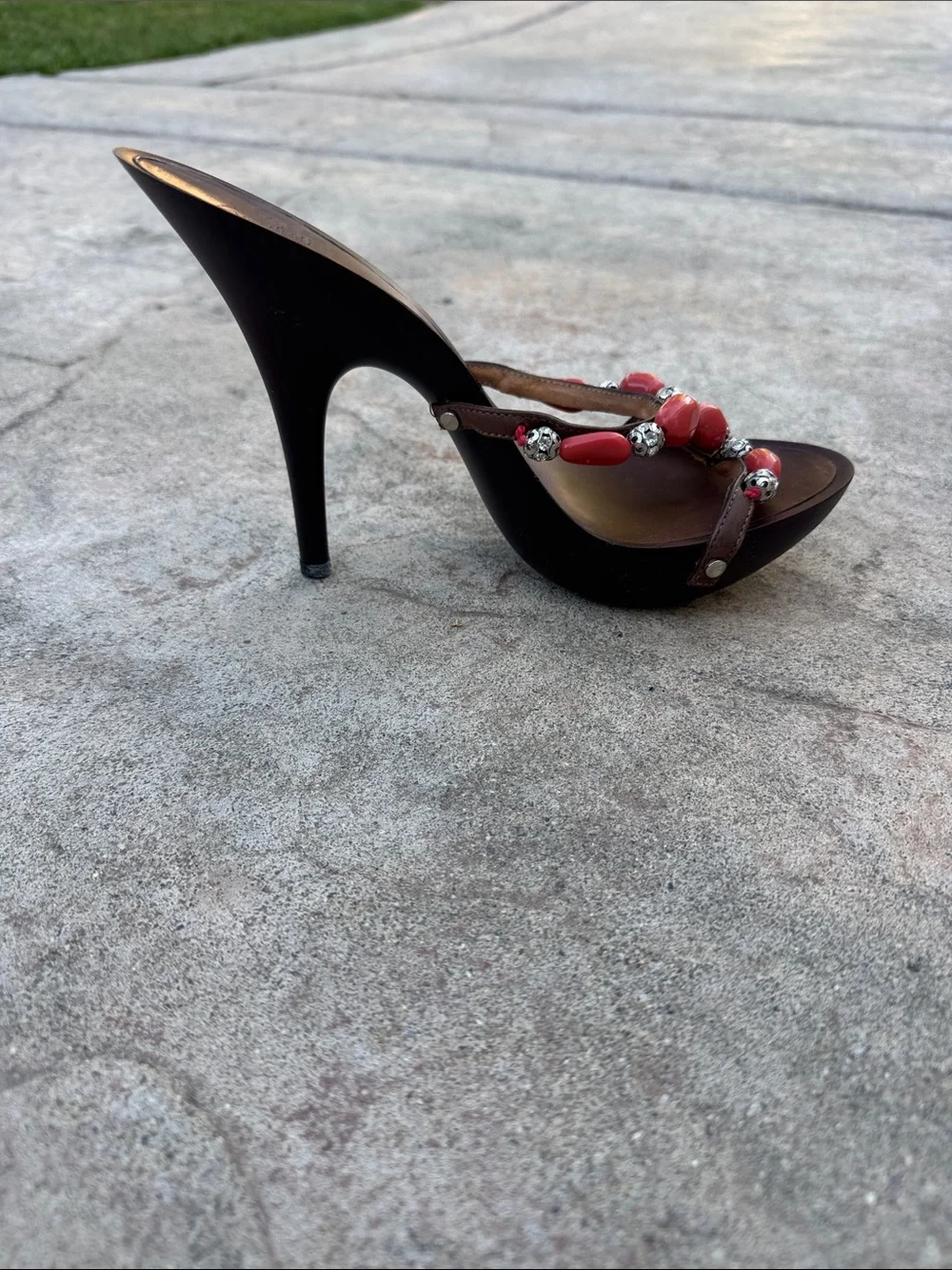 Giuseppe Zanotti Black Stiletto Sandal with Red Bead Embellishments